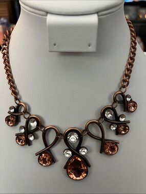 Paparazzi Copper-Tone Crystal Teardrop Statement Necklace - Brown